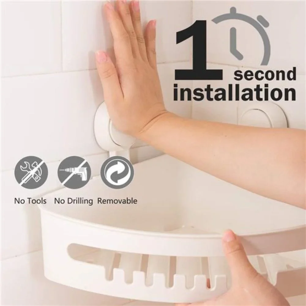 Suction Cup Corner Shower Shelf-No Drilling,Removable Bath Shelf With Heavy Duty